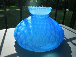 Vintage Satin Glass Blue Quilted Hurricane Gwtw Lamp Shade Ruffletop Large 10 "