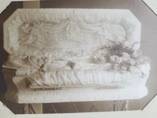 Vintage Post Mortem Photograph Dead Baby In Coffin