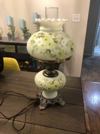Hedco Vintage Hand Painted Floral Gone With The Wind 3 Way Hurricane Table Lamp