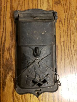 Vintage Cast Iron Mailbox Eagle Holding 2 Flags
