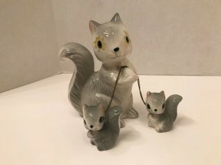 Vintage Ceramic Japan Mother Squirrel With 2 Baby Squirrels On Chain