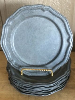 Vintage Crown Castle Ltd Pewter Alloy Queen Anne Bread Plates Set Of 8