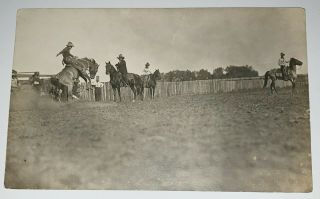 1915 Rppc Real Photo Postcard Rodeo Las Vegas Nm Cowboy Reunion Bronc Rider (a)