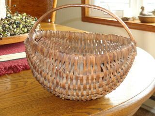 Antique American Splint Hand Woven Primitive Gathering Basket