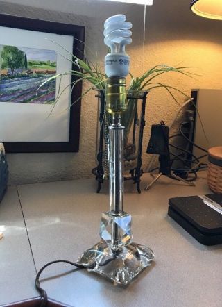 Vtg Crystal/glass Table Boudoir Etched Lamp Hollywood Regency Candlestick 12 X 4