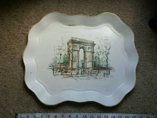 Nashco Ny Metal Tray Signed Hand Painted Paris Cityscape Toleware Antique 18x12 "