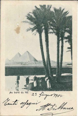 Antique Postcard Egypt Au Bord Du Nil Posted 1902 To Napoli Italy
