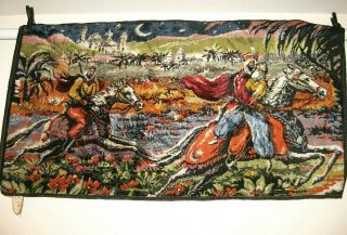Vintage Velvet Tapestry Wall Hanging Arabian Nights Made In France Size 37 X 20
