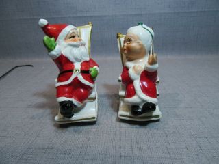 Vintage Lefton Santa & Mrs Claus In Rocking Chairs Salt & Pepper Shakers