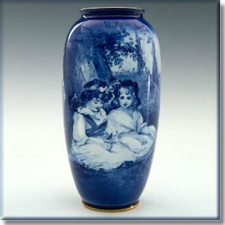 Rare & Desirable Royal Doulton Blue Children Vase Art Nouveau Babes In The Woods