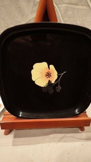 Vtg Couroc Monterey Ca Inlaid Brass Yellow Flower Square Plate/platter