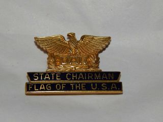 Rare Retired Dar State Chairman Flag Of The U.  S.  A.  Pin Je Caldwell - Gold Filled