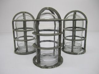 Set 3 Vtg Pg Co Explosion Proof Glass Light Shade Globe Adalet Cage Industrial