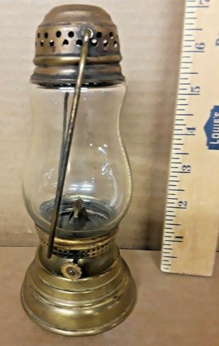 Antique Childs Victorian Brass 7 " Skaters Oil Kerosene Lamp Lantern Clear Globe