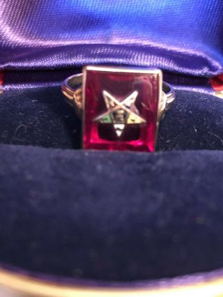 10k Gold Ruby Enamel Order Of The Eastern Star Antique Ring