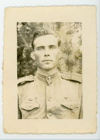 Classically Handsome Man In Military Uniform Vintage Snapshot Photo