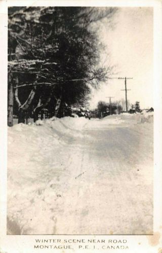 Montague Prince Edward Island,  Canada Winter Scene Road Real Photo Pc 1949