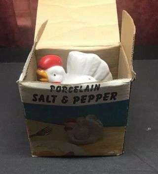Vintage Hen & Eggs Salt & Pepper Shakers With Napkin Holder Set - Porcelain