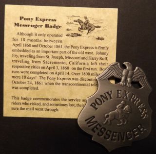 Pony Express Messenger Badge,  Old West,  Western