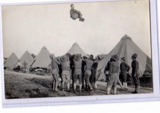 Real Photo Postcard Rppc - Wwi Era Soldiers Blanket Throw Military