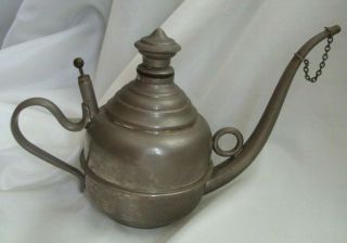 Antique Nickel Plated Oil Lamp Filler Can Pitcher 1800 
