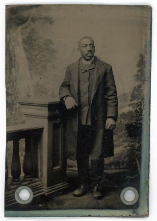 African American Black Man Double Breasted Coat Tintype Nail Holes For Display