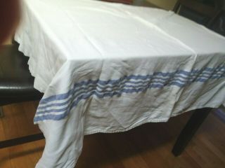 Vintage Cotton Camp Hosp.  Blanket White W Blue Stripes Lightweight