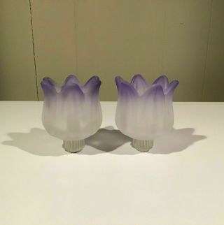 Partylite Set Of 2 Purple Tulip Frosted Peglites Votive Tealight Candleholders