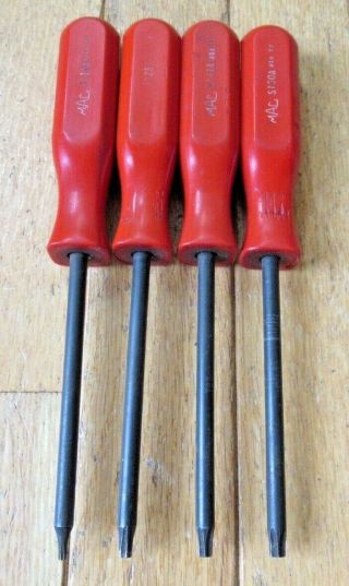 Mac Tools Set Of (4) Red Hard Handle Torx Drivers - Made In U.  S.  A.