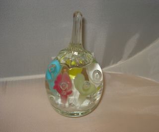Joe St Clair Glass Paperweight Ring Holder Pastel Flowers