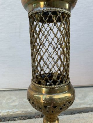 Vtg Moroccan Brass Candle Holder Etched Religious Lantern Hollywood Mid Century 3