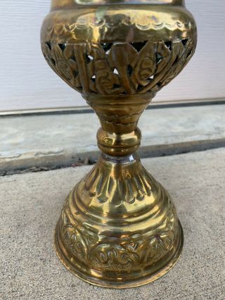 Vtg Moroccan Brass Candle Holder Etched Religious Lantern Hollywood Mid Century 4