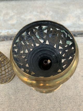 Vtg Moroccan Brass Candle Holder Etched Religious Lantern Hollywood Mid Century 6