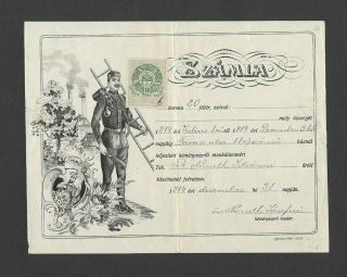 Hungary,  1914 Fire Insurance Certificate,  Engraving Of Fireman,  Revenue Affixed