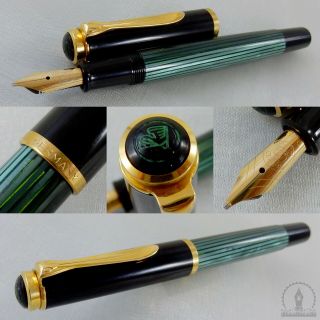 Old Style Pelikan M400 Green Striated Fountain Pen 14c Obb Nib | Germany C1990