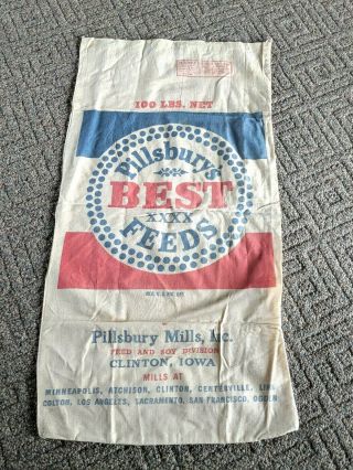 Rare Vintage 100lb Feed Sack Bag Pillsbury Best Xxxx Feeds Clinton Iowa