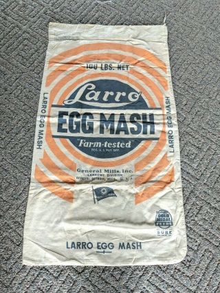 Rare Vintage 100lb Feed Sack Bag Larro Egg Mash Farm General Mills Inc
