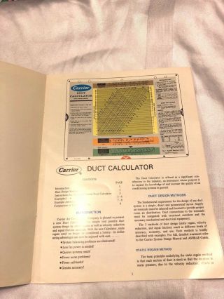Carrier Duct Calculator Booklet Vintage 2
