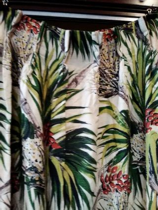 Vintage Bark Cloth Drapery Panel/tropical Floral Design