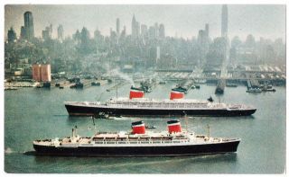 Ss United States & Ss America In York City Vintage Postcard 805