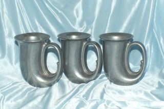 Set Of 3 Vintage Wilton Armetale Rwp Pewter Horn Mugs Tankards