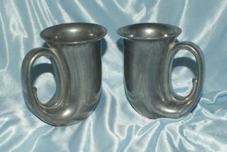 Set Of 2 Vintage Pewter Horn Mugs Tankards Duratale By Leonard