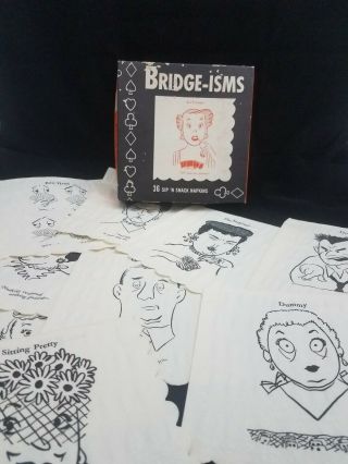 Vintage 50s Kitsch Bar Card Party Paper Napkins Risque Cartoons Bridge - Isms