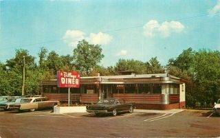 Autos Roadside 1960s Village Diner Postcard Milford Pennsylvania Dexter 202
