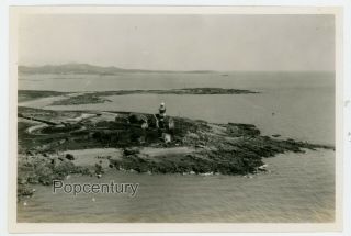 Pre Ww2 1932 Photograph China Tsingtao Harbor Lighthouse Aerial Sharp Photo