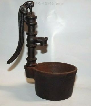 Vintage 6 " Cast Iron Miniature Well Water Pump & Bucket Planter Kitchen Decor