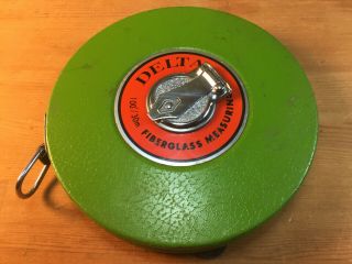 Great Vintage Light Use Green Delta 100 Foot Fiberglass Measuring Tape