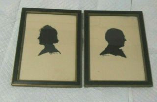 2 Vintage Silhouette Pictures Man Woman 1940s Framed