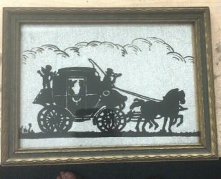 Reverse Painting On Glass - Horse Drawn Coach - Framed