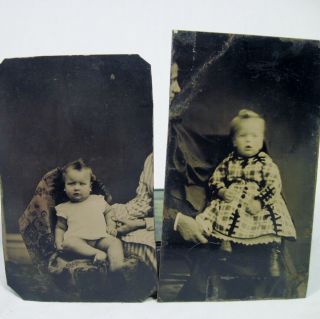 Two Hidden Mother Baby Tintypes Partial Visible Sixth Plate Old Tin Types